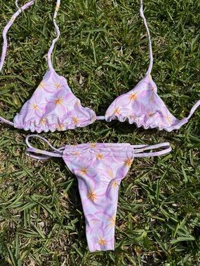 Handmade Floral Pink Triangle Bikini Set